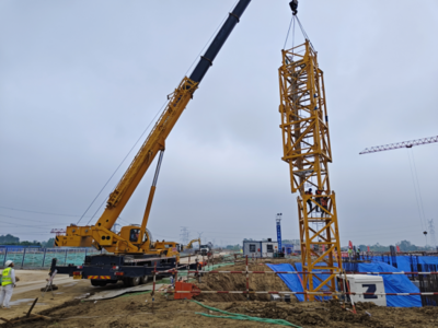 中國能源建設集團安徽電力建設第二工程 工程建設 六安電廠#1機組鍋爐固定端10t塔吊順利安裝